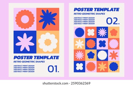 Retro geometric shapes vector poster templates. Abstract Bauhaus bold backgrounds print designs