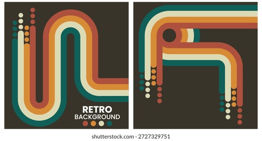 Formas geométricas retro en tonos cálidos sobre fondo negro Tríptico