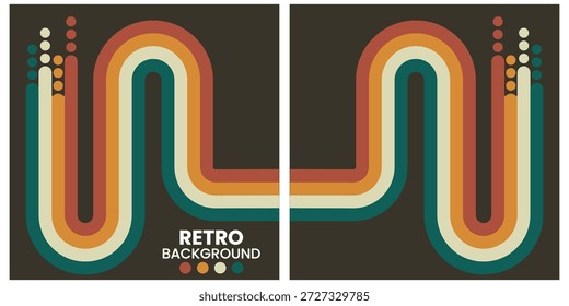 Formas geométricas retro en tonos cálidos sobre fondo negro Tríptico