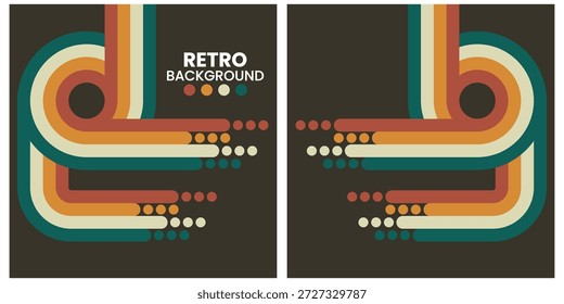 Formas geométricas retro en tonos cálidos sobre fondo negro Tríptico