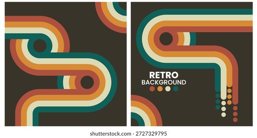 Formas geométricas retro en tonos cálidos sobre fondo negro Tríptico