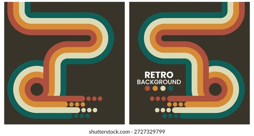 Retro geometrische Formen in warmen Tönen auf schwarzem Hintergrund Triptychon