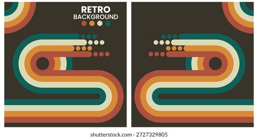 Formas geométricas retro en tonos cálidos sobre fondo negro Tríptico