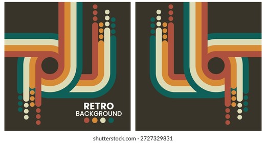 Formas geométricas retro en tonos cálidos sobre fondo negro Tríptico