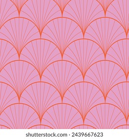 Retro Geometric Shells seamless pattern in pink and orange. For wrapping paper, home décor, wallpaper and textile 