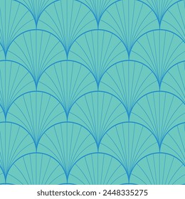 Retro Geometric Shells seamless pattern in Turquoise and blue. For wrapping paper, home décor, wallpaper and textile