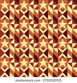 Retro Geometric Star and Triangle Seamless Pattern in Warm Autumn Colors