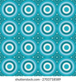 Círculo teal geométrico retro con puntos sin patrón de repetición