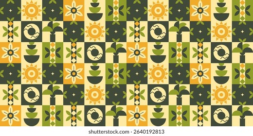 Retro geometric tile pattern design.