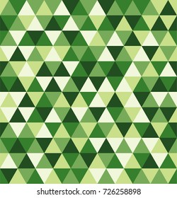 Retro geometric triangle seamless repeating background pattern in vector format. Mosaic of various shades of green