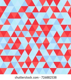 Retro geometric triangle seamless repeating background pattern in vector format. Mosaic of  reds and blue shades of colors.
