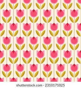 Retro geometric tulip flower seamless pattern background.