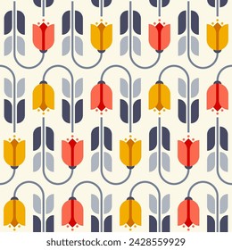 Retro geometric tulip seamless pattern background.