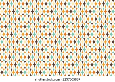 Retro geometric vintage 70s style seamless pattern. Star composition in ellipse space graphic design retro background. Abstract stylish 70s era, vector illustration. Colorful cute summer background.