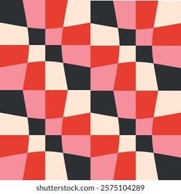 Retro geometrical checkered seamless pattern with colorful squares. Love Valentine's Day romantic background for february 14