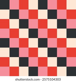 Retro geometrical checkered seamless pattern with colorful squares. Love Valentine's Day romantic background for february 14