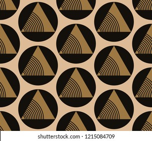 retro geometrical circles and triangles seamless pattern in gold black ivory shades