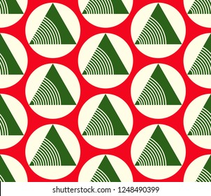 retro geometrical circles and triangles seamless pattern in green red shades