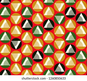 retro geometrical circles and triangles seamless pattern in green orange shades