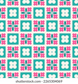 Retro geometrical flower with square pattern design.