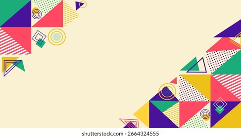 Diseño de Anuncio de geometría retro, Ilustración vectorial conceptual aislada sobre fondo pastel