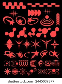 Retro geometry shapes collection, Y2k streetwear element set, Futuristic symbols icon pack. Geometric object vector set.