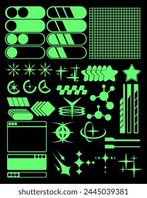 Retro geometry shapes collection, Y2k streetwear element set, Futuristic symbols icon pack. Geometric object vector set.