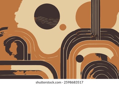 Retro Geometry in Warm Earthy Tones, Blending Abstract Rhythms with Nostalgic Waves in a Timeless Symphony