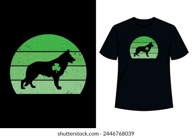 Retro German Shepherd Silhouette Irish Clover Clothing Make A Cool Gift Idea For Lucky Irish Who Are German Shepherd Dad  Mom, Pet Dog Owner, Dog Lovers, Dog Whisperers On St. Patty's Day