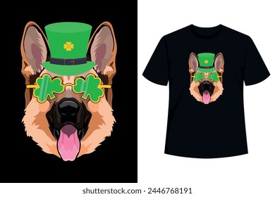 Retro German Shepherd Silhouette Irish Clover Clothing Make A Cool Gift Idea For Lucky Irish Who Are German Shepherd Dad Mom, Pet Dog Owner, Dog Lovers, Dog Whisperers On St. Patty's Day 