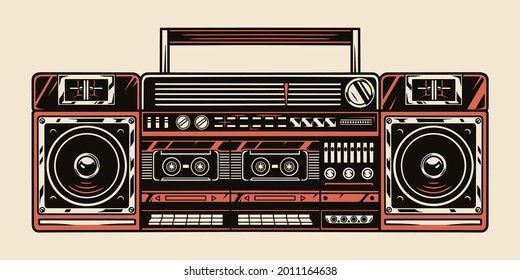 Retro ghetto blaster colorful template in vintage style isolated vector illustration