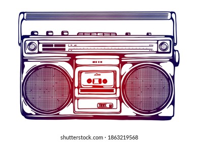 Retro ghetto blaster - Hand drawn - Out line