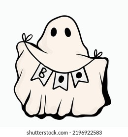 Retro Ghost Halloween design t-shirt design. Cute cartoon. vintage vector illustration