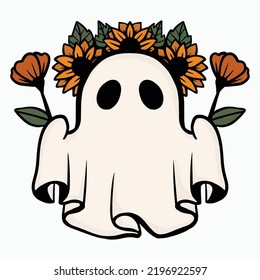 Retro Ghost Halloween design t-shirt design. Cute cartoon. vintage vector illustration