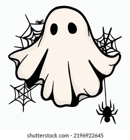 Retro Ghost Halloween design t-shirt design. Cute cartoon. vintage vector illustration