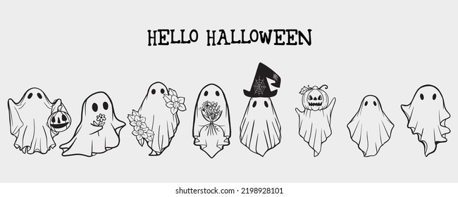 Retro Ghost Halloween design t-shirt design. Cute cartoon. vintage vector illustration