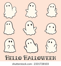 Retro Ghost Halloween t-shirt design. Cute cartoon. vintage vector illustration