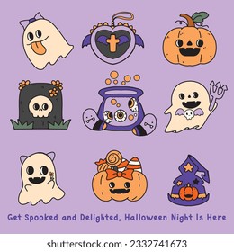 Retro Ghost Halloween t-shirt design. Cute cartoon. vintage vector illustration