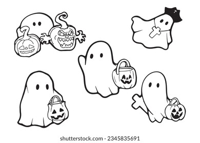 Retro Ghost Halloween t-shirt design. Cute cartoon. vintage vector illustration