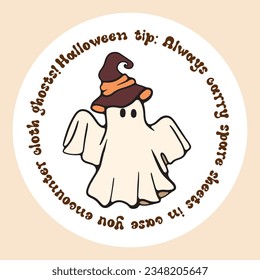 Retro Ghost Halloween t-shirt design. Cute cartoon. vintage vector illustration