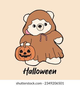Retro Ghost Halloween t-shirt design. Cute cartoon. vintage vector illustration