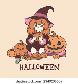 Retro Ghost Halloween t-shirt design. Cute cartoon. vintage vector illustration