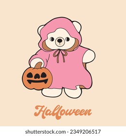 Diseño de camisetas de Halloween retro Ghost. Caricatura educada. ilustración vectorial vintage