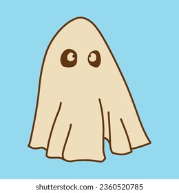 Retro Ghost Halloween t-shirt design. Cute cartoon. vintage vector illustration