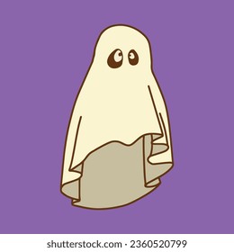 Retro Ghost Halloween t-shirt design. Cute cartoon. vintage vector illustration