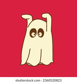 Retro Ghost Halloween t-shirt design. Cute cartoon. vintage vector illustration