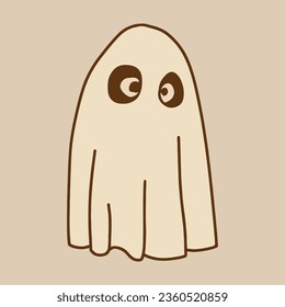 Retro Ghost Halloween t-shirt design. Cute cartoon. vintage vector illustration