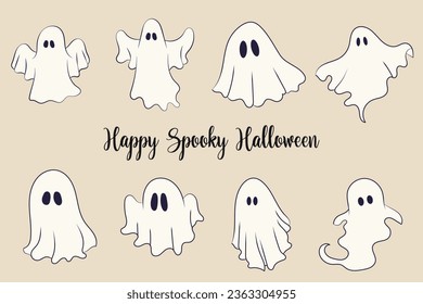 Retro Ghost Halloween t-shirt design. Cute cartoon. vintage vector illustration