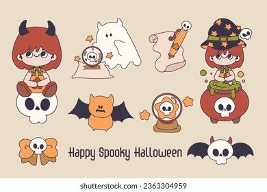 Retro Ghost Halloween t-shirt design. Cute cartoon. vintage vector illustration