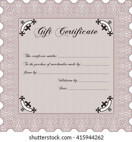 Certificado de regalo retro. Con fondo. Diseño cordial. Detallado. 